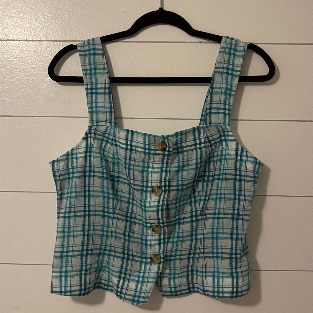 NWT Maeve Anthropologie Square Neck Button Front Crop Tank Top Size M - Picture 2 of 5